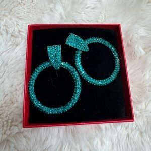 Teal Crystal Hoop Earrings - Women Jewelry